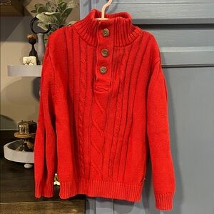 Nautica Vibrant Red Cotton Quarter Zip/Button Sweater